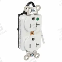 HUBBELL Receptacle: Hospital Grade Fed. Spec., Duplex, 5-20R, White, 125V AC, 20 A, 2 Pole / 3 Wire (MPN HBL8300SGWA)