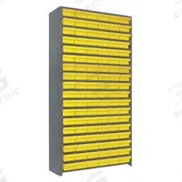 QUANTUM STORAGE SYSTEMS Enclosed Bin Shelving: 36 in x 12 in x 75 in, 1 Sided, 108 Bins, Closed (MPN CL1275-401YL). Key specifications — Includes Bins: Yes; Bin Material: Polystyrene; Frame Color: Gray; Bin HxWxD: (108) 2-5/8 in x 5-9/16 in x 11-5/8 in; Frame Material: Steel; Bin Color: Yellow; Bin Style: Drawer; Brand: QUANTUM STORAGE SYSTEMS.