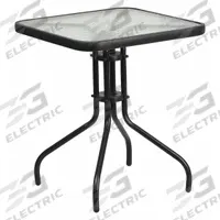 FLASH FURNITURE Patio Table: Clear, Glass, 28 in Overall Ht, 23 1/2 in Overall Wd, Metal, Black (MPN TLH-073A-1-GG). Key specifications — Frame Color: Black; Frame Material: Metal; Tabletop Color: Clear; Tabletop Material: Glass.