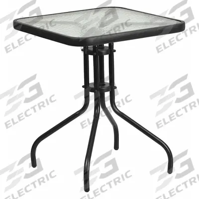 FLASH FURNITURE Patio Table: Clear, Glass, 28 in Overall Ht, 23 1/2 in Overall Wd, Metal - Square Top Patio Tables