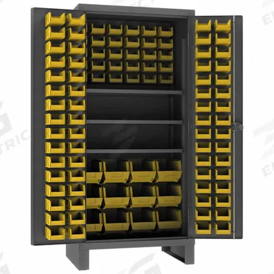 DURHAM MFG Bin Cabinet: 36 in x 24 in 78 in, 3 Shelves, 108 Bins, Yellow, Flush, 12 ga Panel - Standard Bin Cabinets with Shelves