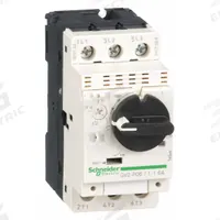 SCHNEIDER Manual Motor Starter: Non-Reversing, 3 Poles, 1.6 A, Thermal Protection, Selector Switch (MPN GV2P06). Key specifications — Maximum Voltage Rating: 600V AC; Brand: SCHNEIDER; Thermal Units Required: None (Starter Includes Integrated Thermal Units); Frame Size (Width): 45mm.