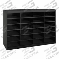 SAFCO Literature Rack: Black, 24 Compartments, Includes Label Holders, 12 3/4 in Overall Dp, Steel (MPN 9211BLR). Key specifications — attr986470: Yes; attr986455: Black; attr986477: Steel; attr986454: SAFCO; attr986462: 9200BL; attr986487: Mail and Literature Sorter.