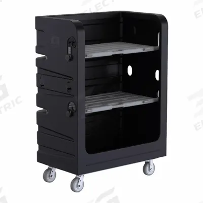 R&B WIRE PRODUCTS INC. Cube Truck: 48 in L x 29 in W x 69 in H, (2) Rigid/(2) Swivel, Black - Vertical Cube Trucks
