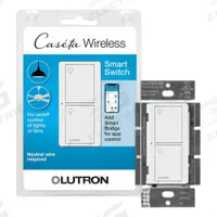 LUTRON In-Wall Smart Switch: 2 Buttons, Caseta, 120V AC, Wireless, Neutral Required, White (MPN PD-6ANS-WH). Key specifications — Communication Method: Wireless; Compatible with Series: Caseta; Neutral Required: Yes; Operating Voltage: 120V AC; Brand: LUTRON.