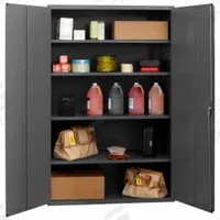 DURHAM MFG Storage Cabinet: 48 in x 24 in x 72 in, Swing Handle & Keyed, 14 ga Panel Thick, Frame (MPN 3502-4S-95). Key specifications — attr62698: Gray; attr62736: Welded; attr87895: Frame; attr62693: Assembled; attr62737: Stationary; attr62694: Adjustable; attr62695: Powder Coated; attr62696: Steel.