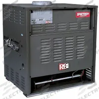 RBI Hot Water Boiler: Hot Water, Natural Gas, 248,000 BtuH AHRI Net BtuH, 32 in x 33 in x 25 1/4 in (MPN 33SW0350N0E1A0GA9061G1J2). Key specifications — Fuel Type: Natural Gas; Brand: RBI; Heating Method: Hot Water; Overall Dimensions - H x W x D: 32 in x 33 in x 25-1/4 in.