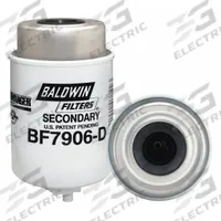 BALDWIN FILTERS Fuel Filter: Cartridge, 6 in Overall Lg, 3 5/16 in Outside Dia, 11/16 in Inside Dia (MPN BF7906-D). Key specifications — attr1137520: BF7906-D; attr434022: BALDWIN FILTERS; attr427730: Cellulose; attr427731: Attached Grommet; attr1017112: Trucks; attr1017113: Caterpillar.