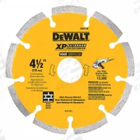 DEWALT Diamond Saw Blade: 4 1/2 in Blade Dia., 5/8 in Arbor Size, Dry, For Angle Grinder, Better (MPN DW4740). Key specifications — attr1097734: Dry; attr1097738: Angle Grinder; attr1097751: DEWALT.