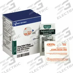FIRST AID ONLY Topical Anti-Itch: Hydrocortisone Acetate, Cream/Wipes, Packets, 30 ct Size (MPN FAE-7115). Key specifications — Purpose: Insect Stings; Unit Package Type: Packets; Unitized: Unitized; Concentration: Hydrocortisone 1%; Manufacturer Part Number: FAE-7115; Alcohol Content: Alcohol Free; Active Ingredient: Hydrocortisone Acetate; Brand: FIRST AID ONLY.