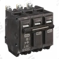 GE Miniature Circuit Breaker: THQB, 40 A, 120/240V AC, Three Phase, 10kA at 120/240V AC, Std (MPN THQB32040). Key specifications — attr195972: 40 A; attr195973: 120/240V AC; attr195974: Three; attr195975: 10kA at 120/240V AC; attr195976: Load Centers.