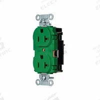 HUBBELL Receptacle: Duplex, 5-20, Green, 125V AC, 20 A, 2 Pole / 3 Wire (MPN BR20STGN)