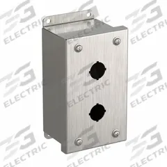 HAMMOND Push Button Enclosure: 22mm, 2 Holes, 304 Stainless Steel, NEMA 3R/4/4X (MPN 1435MSSB). Key specifications — Brand: HAMMOND; Environments & Applications: Washdown-Corrosion-Resistant.