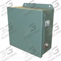 HAMMOND Electrical Enclosure: Steel, 8 in x 8 in x 4 in, NEMA 12/13/3R/4, Solid Cover, Hinged (MPN HJ884HLP). Key specifications — Closure Method: Clamps; Brand: HAMMOND; Knockouts: Not Included.