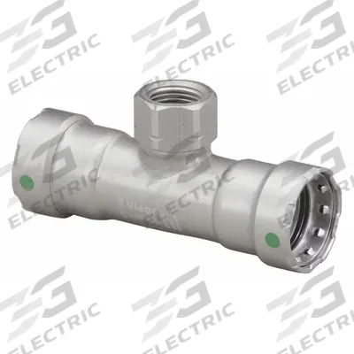 VIEGA MEGAPRESS Crimp Tee Fitting: 1 1/4 in Pipe x 1 1/4 in Pipe x 3/4 in Pipe Size, Steel - Steel Press Pipe Fittings