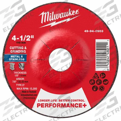 MILWAUKEE Cut-Off & Grinding Wheel: Type 27, 4 1/2" x 1/8" x 7/8", Zirconia Alumina - High-Performance Combination Wheels for Carbon & Stainless Steel
