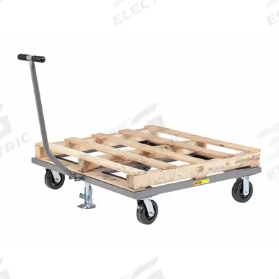 LITTLE GIANT Pallet Dolly: 3,600 lb, Gray, (2) Rigid/(2) Swivel with Floor Lock, Phenolic - Open-Deck Steel Pallet Dollies with Handle