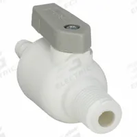 PARKER Manual Two-Way Ball Valve: 1/4 in, Polypropylene, Straight, Barb x MNPT, One-Piece, Lever (MPN PBPP4VMC4). Key specifications — Brand: PARKER; Handle: Lever.