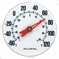 ACURITE Analog Panel Mount Thermometer: -60°F to 120°F /-50°C to 50°C, +/- 4°F, Wall/Window, +/- 4°F (MPN 00346A3). Key specifications — attr1273366: Dial; attr1273365: ACURITE.