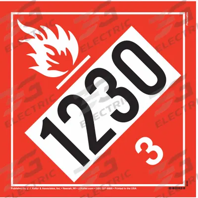 JJ KELLER Container Placard: Flammable Liquid UN 1230, 10 3/4 in x 10 3/4 in - Class 3: Flammable Liquids