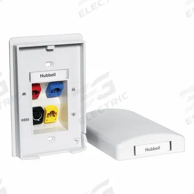 HUBBELL PREMISE WIRING Wall Plate: Office White, 1 Gang, 4 Port, Flat Module, Plastic - Tamper-Resistant Wall Plates