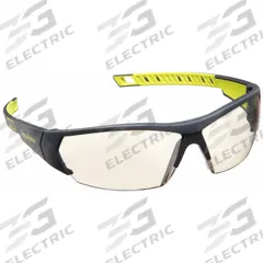HEXARMOR Safety Glasses: Silver Lens, Half-Frame, Anti-Fog/Mirrored, Dielectric/Vented, MX250 Series (MPN 11-14004-06). Key specifications — Brand: HEXARMOR; Frame Color: Charcoal/High-Visibility Yellow; Lens Color: Silver; Lens Properties: Anti-Fog / Mirrored.