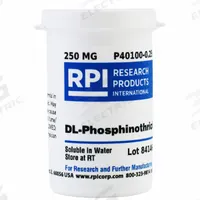 RPI DL-Phosphinothricin (PPT): 250 mg Volume, Powder, Plastic (MPN P40100-0.25). Key specifications — Form: Powder; Brand: RPI; Chemical Grade: Lab; Container Material: Plastic.
