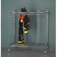 GROVES Turnout Gear Storage Rack: Mobile, 2 Sides, 8 Compartments, Zinc Chromate, Chrome, 72 in Lg (MPN MDS-8/18). Key specifications — Material: Zinc Chromate; Brand: GROVES; Color: Chrome.