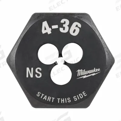 MILWAUKEE Hex Threading Die: #4-36 UNS, 1 in Hex Wd, Black Oxide Carbon Steel (MPN 49-57-5307) - Solid Hex Rethreading Dies
