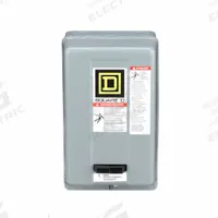 SQUARE D NEMA Magnetic Motor Starter: Non-Reversing, 3 Poles, NEMA Size 00, 9 A, 208V AC Coil (MPN 8536SAG12V08H30). Key specifications — attr211388: SQUARE D; attr951453: 208V AC; attr951489: Three; attr951482: None; attr951498: Screw Clamp Terminals; attr951468: No; attr984070: None; attr984425: No Auxiliary Contacts Included.