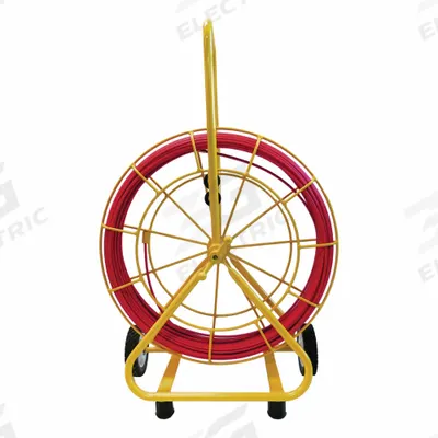 JAMESON Marked Fish Tape: 400 ft Lg, 24 in Case Dia, Round, Fiberglass, Frame Case - Non-Conductive Conduit Rodders