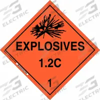 BRADY DOT Container Placard: Explosives 1.2 C 1, 10 3/4 in x 10 3/4 in, 10 3/4 in Label Ht, Placard (MPN 63380). Key specifications — Brand: BRADY; Message: Explosives 1.2 C 1.