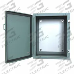 HAMMOND Electrical Enclosure: Steel, 20 in x 16 in x 12 in, NEMA 12/13, w/Panel, Solid Cover, Hinged (MPN 1418C12). Key specifications — Brand: HAMMOND; Closure Method: Clamps; Knockouts: Not Included.