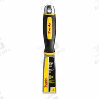 PURDY Putty Knife: Bld. Mat. Stainless Steel, Hdl. Mat. Rubber, Stiff, Straight Bld. Shape (MPN 14A900115). Key specifications — attr1004902: PURDY; attr1012057: Half; attr1014703: Rubberized; attr1017570: Standard End; attr1029655: Straight; attr1034073: Straight.