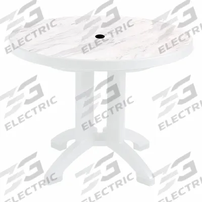 GROSFILLEX Folding Patio Table: White Marble, Resin, 28 3/8 in Overall Ht, 38 in Overall Dia - Round Top Patio Tables