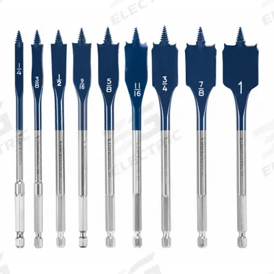 BOSCH Spade Drill Bit Set: 1 in Overall Lg, Bright (Uncoated), 1/4 in Shank Hex Size - Spade Drill Bit Sets