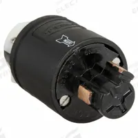 HUBBELL Locking Plug: Non-NEMA, Black/White, 125V AC, 20 A, 2 Pole, 3 Blade (MPN HBL23035B). Key specifications — Brand: HUBBELL.