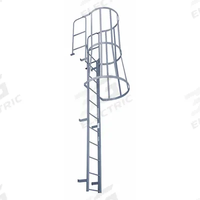 COTTERMAN Fixed Ladder with Safety Cage: 24 ft Overall Ht, 39 in Overall Wd, Steel - Safety Cage Walk Through Fixed Ladders