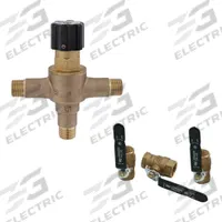 LEONARD VALVE Mixing Valve: 1/2 in Inlet Connection Size, 1/2 in Outlet Connection Size, NPT, Brass (MPN 270-LF -BV). Key specifications — attr1037830: (3) Valves included; attr1037827: LEONARD VALVE.