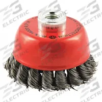 APPROVED VENDOR Cup Brush: Twisted Steel, 2 3/4 in Dia, 0.02 in Fill Dia, 3/8"-24 Arbor (MPN 66254442950). Key specifications — Brand: APPROVED VENDOR; Bristle Type: Standard Twist Knot Wire; Connection Size & Type: 3/8"-24 Arbor Hole.