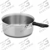 VOLLRATH Sauce Pan: 3.5 qt Capacity, Stainless Steel, Riveted, Black, Silicone Handle, NSF Certified (MPN 702135). Key specifications — NSF Certified: Yes; Body Material: Stainless Steel; Cover Type: Flat; Brand: VOLLRATH; Body Style: Straight; Handle Material: Silicone; Handle Type: Riveted; Material: Stainless Steel.