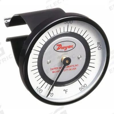 Dwyer Clip Pipe Mount Dial Thermometer: 70°F to 500°F, +/- 2% Accuracy - Clip-On Pipe Surface Temperature Dial Thermometers
