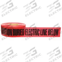 APPROVED VENDOR Underground Marking Tape: 1,000 ft Tape Lg, Red, Polyethylene (MPN 91295). Key specifications — Message: Caution Buried Electric Line Below; Material: Polyethylene.