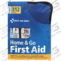 FIRST AID ONLY First Aid Kit and Housing: Gen Purpose, 1 People Served, 312 Components, Nylon (MPN 91081). Key specifications — Adhesive Bandages Included: (2) Moleskin; Application: General Purpose; Brand: FIRST AID ONLY; Housing Color: Blue; Housing Material: Nylon; Includes Oral or Inhalant Medication: Medication Included; Mountable: Portable; Oral and Inhalant Medicinals Included: (4) Ibuprofen.