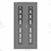 DURHAM MFG Charging Cabinet: 36 in x 24 in x 72 in, & Keyed, 300 lb Load Capacity per Shelf, Gray (MPN 2501CS-12S-95). Key specifications — Brand: DURHAM MFG; Body Panel Type: Ventilated; Cabinet Color: Gray; Frame Assembled: Assembled.