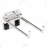 TRITON PRODUCTS Double Rod Pegboard Hook: 4 in x 2 1/8 in x 2 1/4 in, 3 Hooks, 4 in Hook Dp, Surface (MPN 62419). Key specifications — Mounting Type: Surface; Includes: ABS Retainers; Finish: Brushed; Color: Silver; Accessory Type: 90-Degree Double Rod Hook; Locking System: ABS Retainers; Material: Stainless Steel; For Tool Type: Hammers.