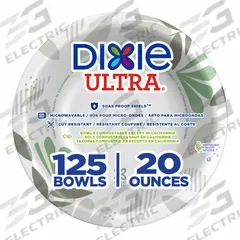 DIXIE Disposable Bowl: Paper, Unwrapped, 20 oz Bowl Capacity, Brown/Green/White, Pathways, 500 PK (MPN SX20PATH). Key specifications — attr553114: Round; attr553111: Pathways; attr553099: Soak-Proof Shield; attr553097: DIXIE; attr553108: Yes; attr553107: Paper.