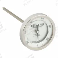 TEL-TRU Dial Thermometer: 150°F to 750°F, +/- 1% Accuracy, 6 in Stem Lg, Fahrenheit (MPN GT300R-0665). Key specifications — Temperature Units: Fahrenheit; Accuracy: +/- 1%; Brand: TEL-TRU.