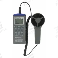 DWYER Anemometer: 0.1 fpm Air Velocity Resolution, Relative Humidity, Rotating Vane, Over 100 fpm (MPN 9671). Key specifications — Vane Material: Plastic; Data Logging: Yes; Manufacturer Part Number: 9671; Brand: DWYER; Temperature Accuracy: +/ 1.0°; Display Type: Digital; Includes: Cable; Power Source: Battery.