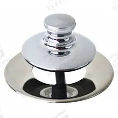 WATCO Drain Stopper: Plastic/Stainless Steel, Chrome-Plated, 2 7/8 in Overall Dia, Push and Pull (MPN 48750-PP-CP). Key specifications — Color: Silver; Includes: Silicone Adhesive; Material: Plastic.